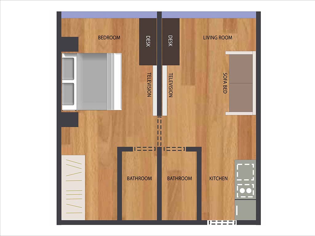 Floor plan for 1 bedroom apartments in LK residences